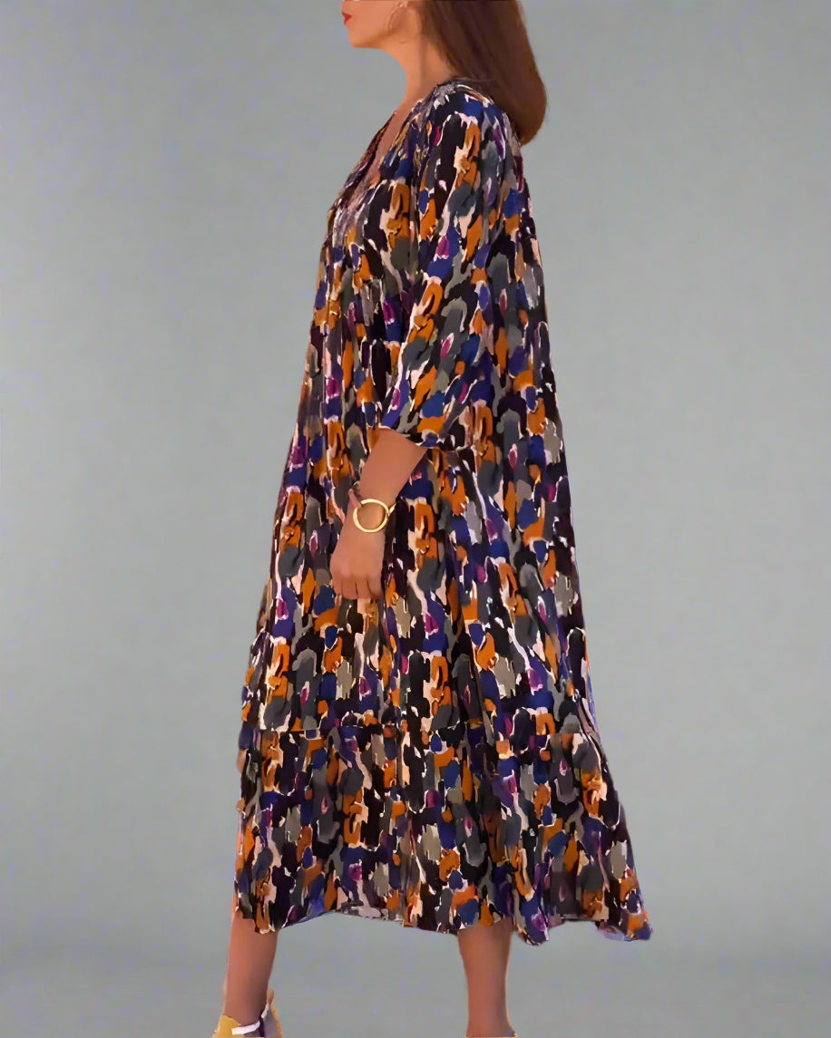 Walburga | Robe Maxi Rétro avec Décolleté en V et Confort Élégant