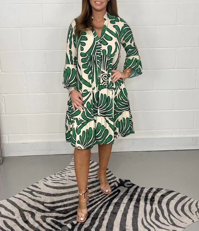 Fenella - Robe Midi à Col en V Imprimée