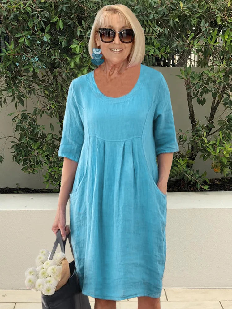 Noara - Robe Tunique en Coton Décontractée avec Poches