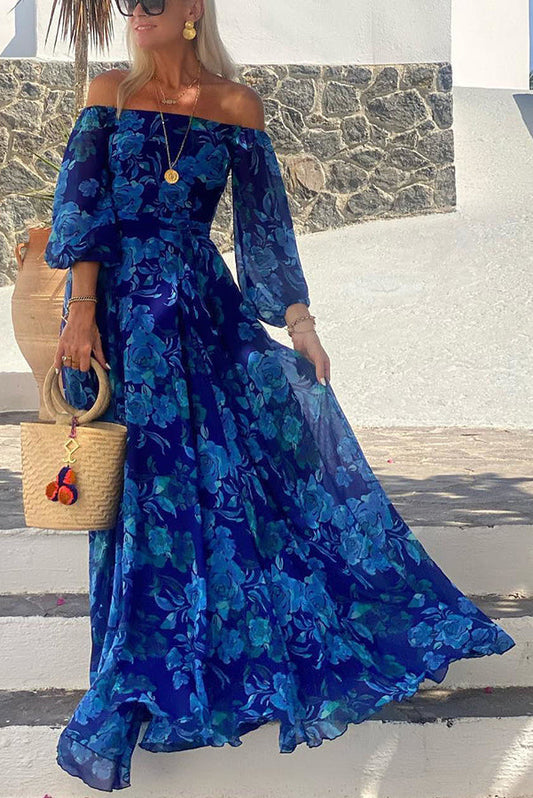 Calista | Robe Maxi Fleurie avec Épaules Découvertes