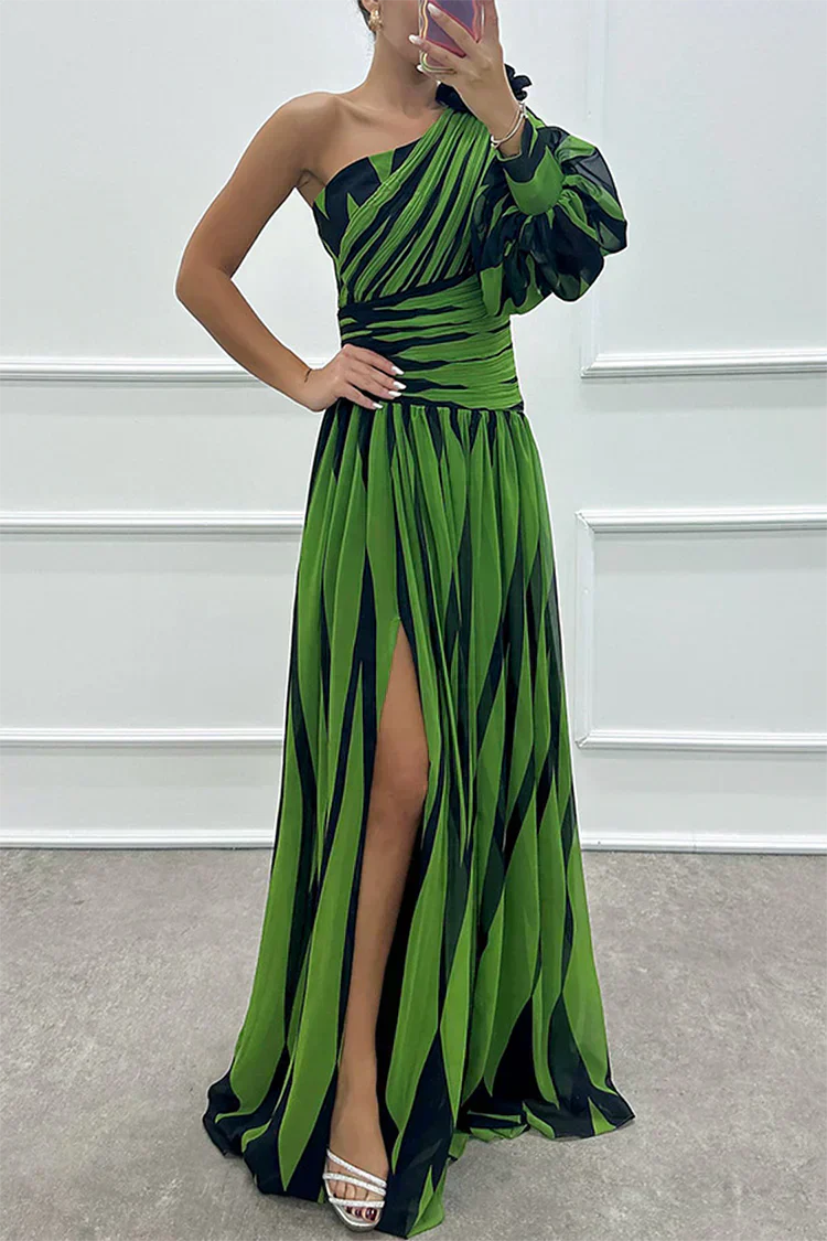 Shiloh - Robe Maxi Élégante à Rayures avec Une Épaule