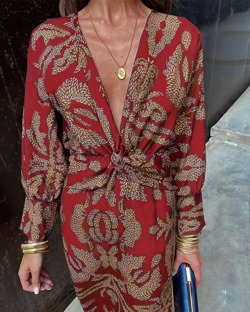Janella - Robe Midi Longue avec Manches Drapées Vintage