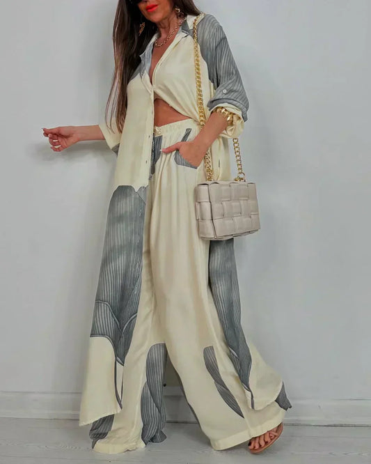 ISABEAU – ENSEMBLE HAUT À IMPRIMÉ PATCHWORK TENDANCE ET PANTALONS AMPLE
