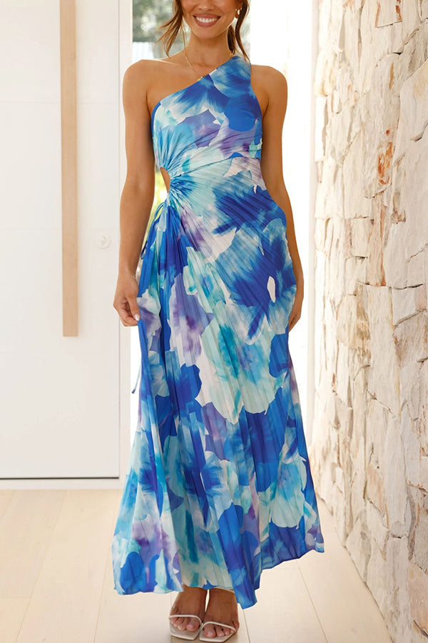 Deja - Robe Maxi Plissée à Une Épaule avec Imprimé Floral