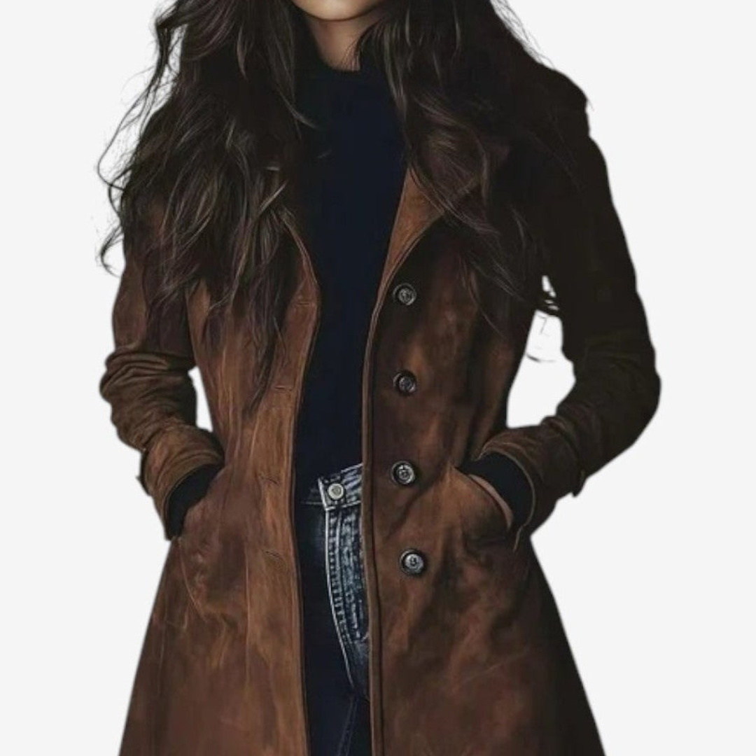 ISABELLE – MANTEAU LONG EN SIMILI CUIR VINTAGE