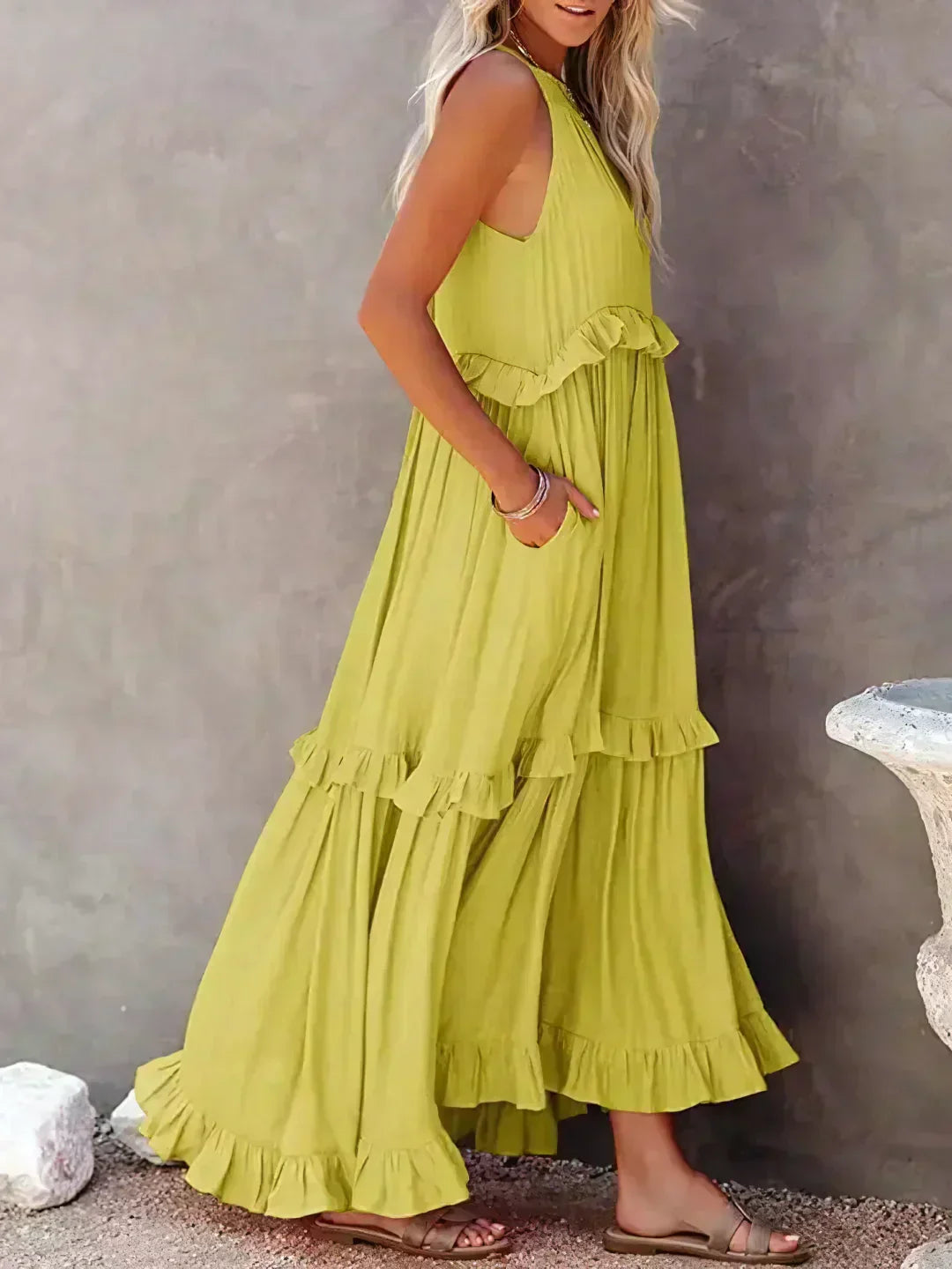 Ilona - Robe Halter avec Volants et Poches Maxi