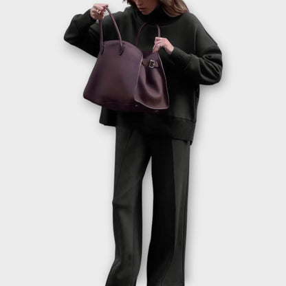 Ensemble de Pull Détendu à Col Montant et Pantalons à Jambes Larges