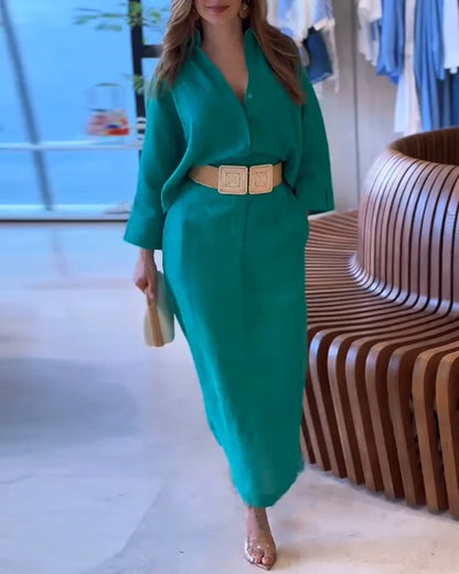 Robe à manches longues de couleur unie