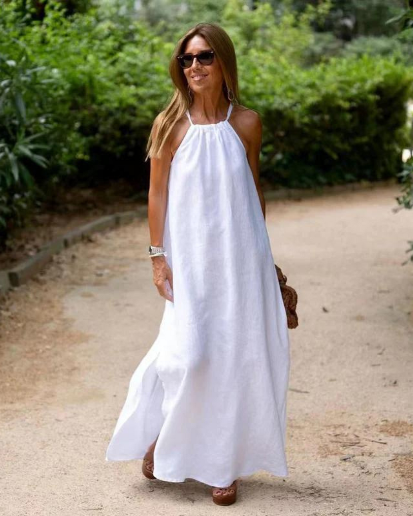 Brynn - Robe Maxi en Coton et Lin avec Décolleté Halter pour Femmes