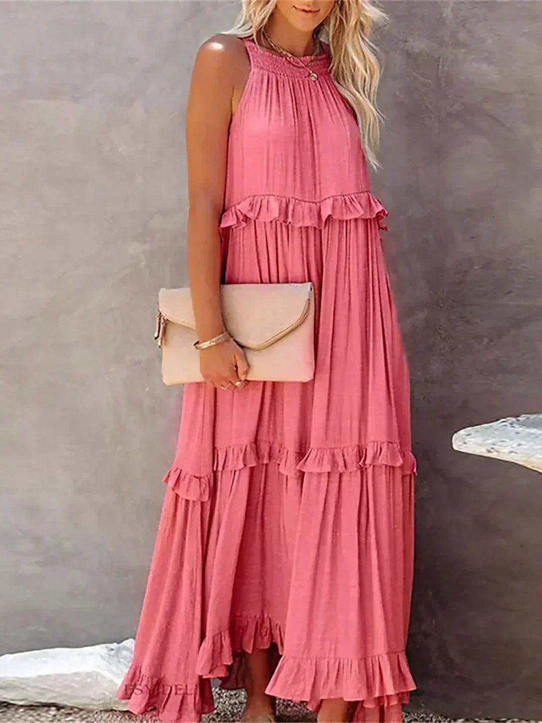 Ilona - Robe Halter avec Volants et Poches Maxi