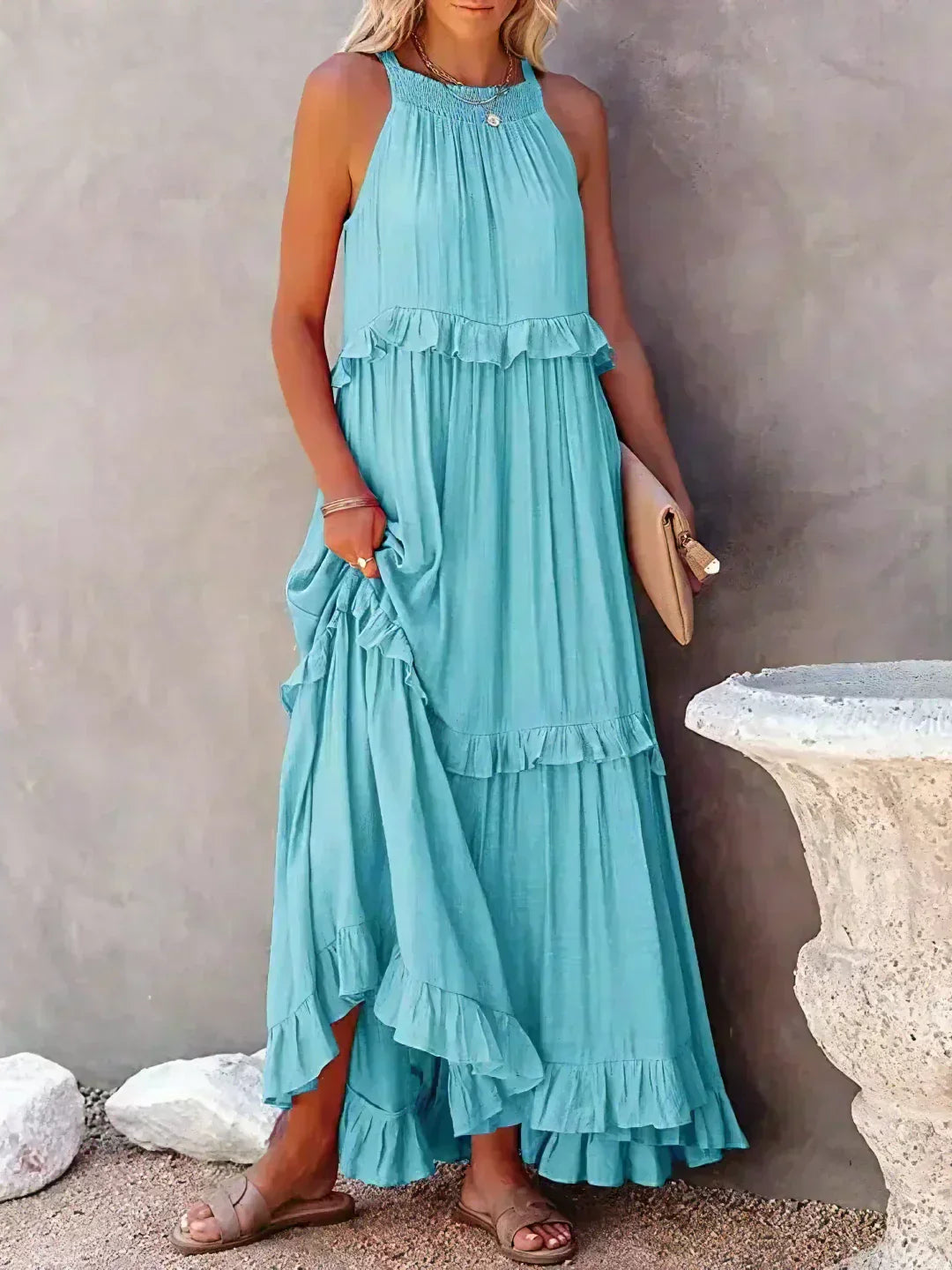 Ilona - Robe Halter avec Volants et Poches Maxi