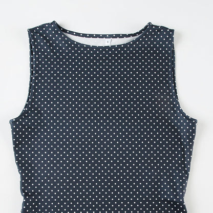 Robe Mini Sans Manches à Pois pour Femme avec Taille Ajustée