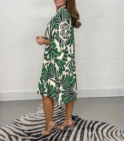 Fenella - Robe Midi à Col en V Imprimée