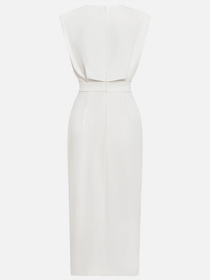 Malene™ | Robe Midi Unie avec Ouverture de Boutons et Décolleté Rond