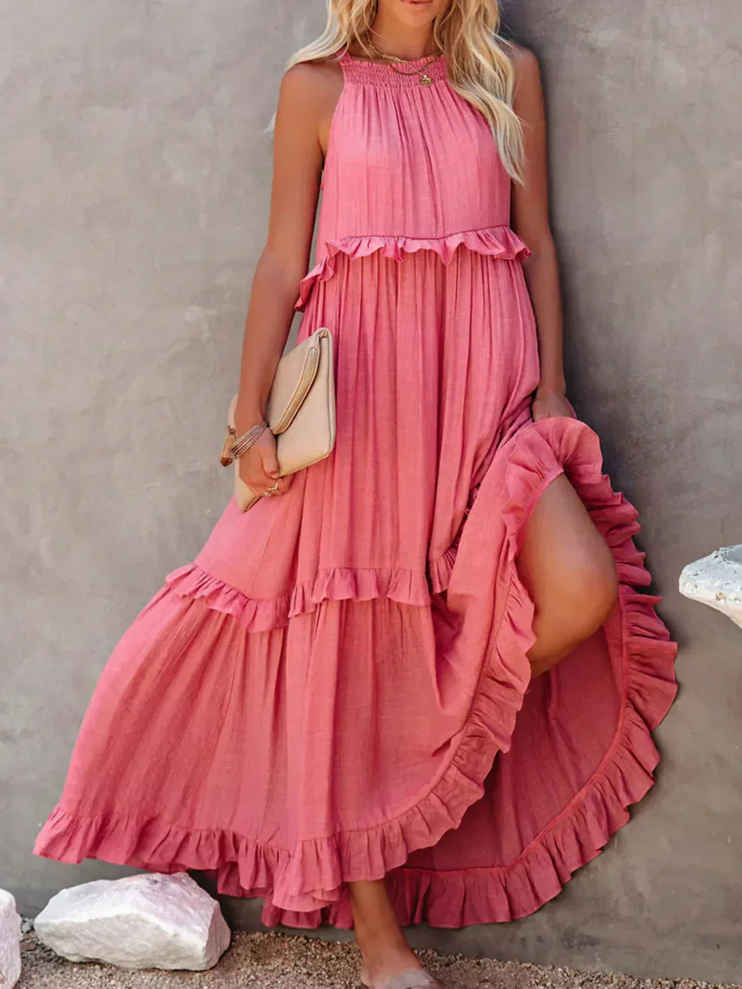 Ilona - Robe Halter avec Volants et Poches Maxi