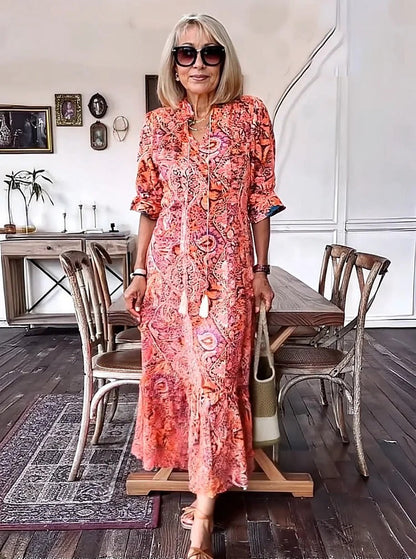 Mevelyn - Robe Bohémienne en Paisley avec Franges