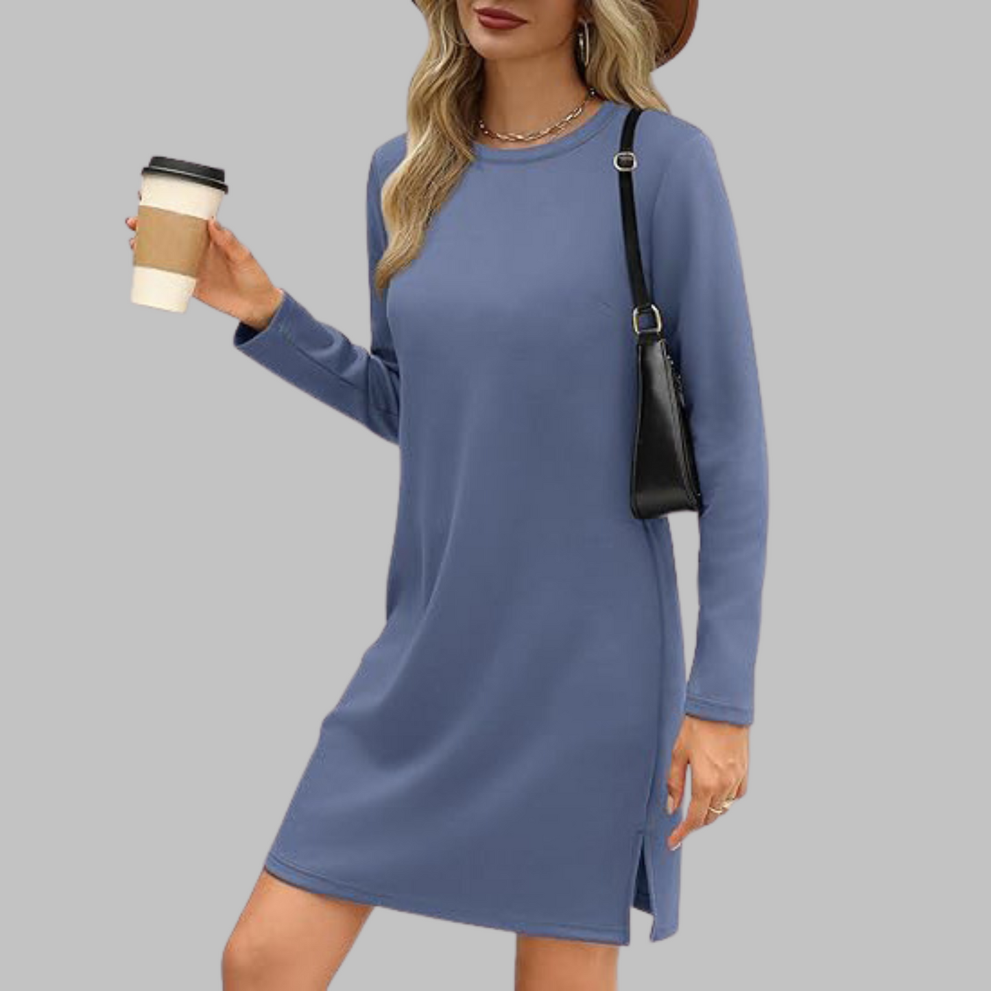 TATLO™ - Robe mini décontractée à manches longues et col rond
