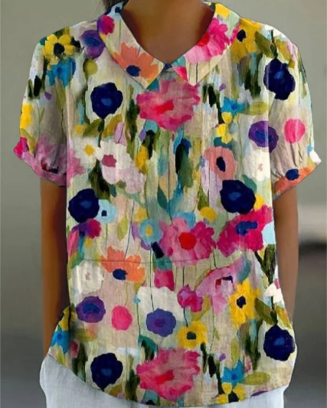 Beatrix - Chemise en Coton-Lin à Fleurs Rétro