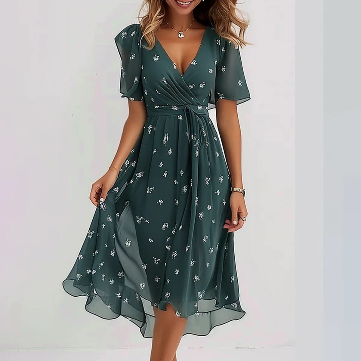 Lina™ | Robe Élégante à Manches Courtes