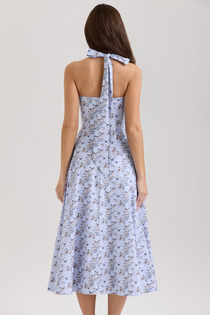 Belle - Robe Midi avec Imprimé de Marguerites et Col Halter