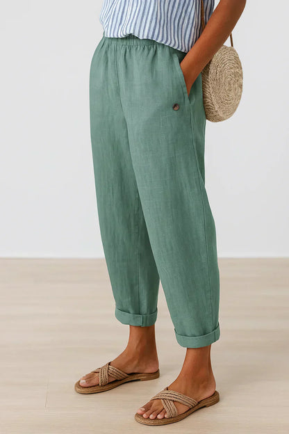 Edith - Pantalon Léger en Lin et Coton Élégant