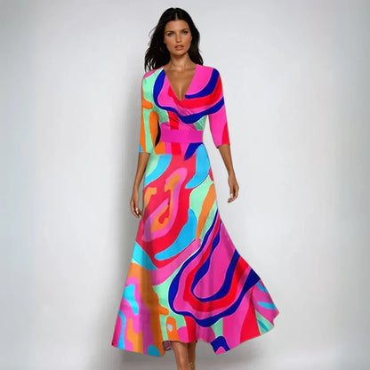 Elisa - Robe Maxi Enveloppante Élégante avec Fleurs