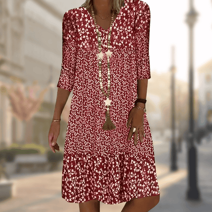 Amelie - Robe midi avec décolleté en V et imprimé floral
