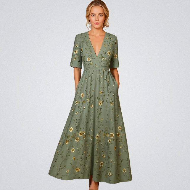Elisa - Robe Maxi Enveloppante Élégante avec Fleurs