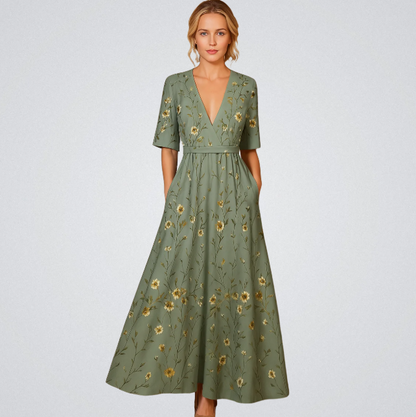 Elisa - Robe Maxi Enveloppante Élégante avec Fleurs