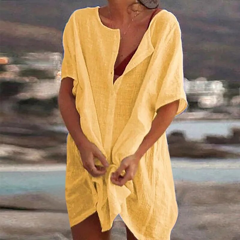 Hilda - Robe décontractée en coton et lin pour femmes
