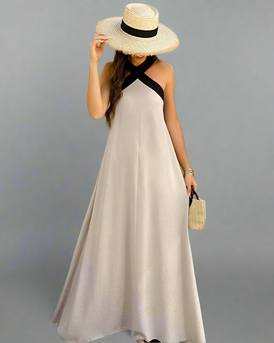 Brunhilde | Robe Élégante avec Dos Nu et Col Halter Moderne