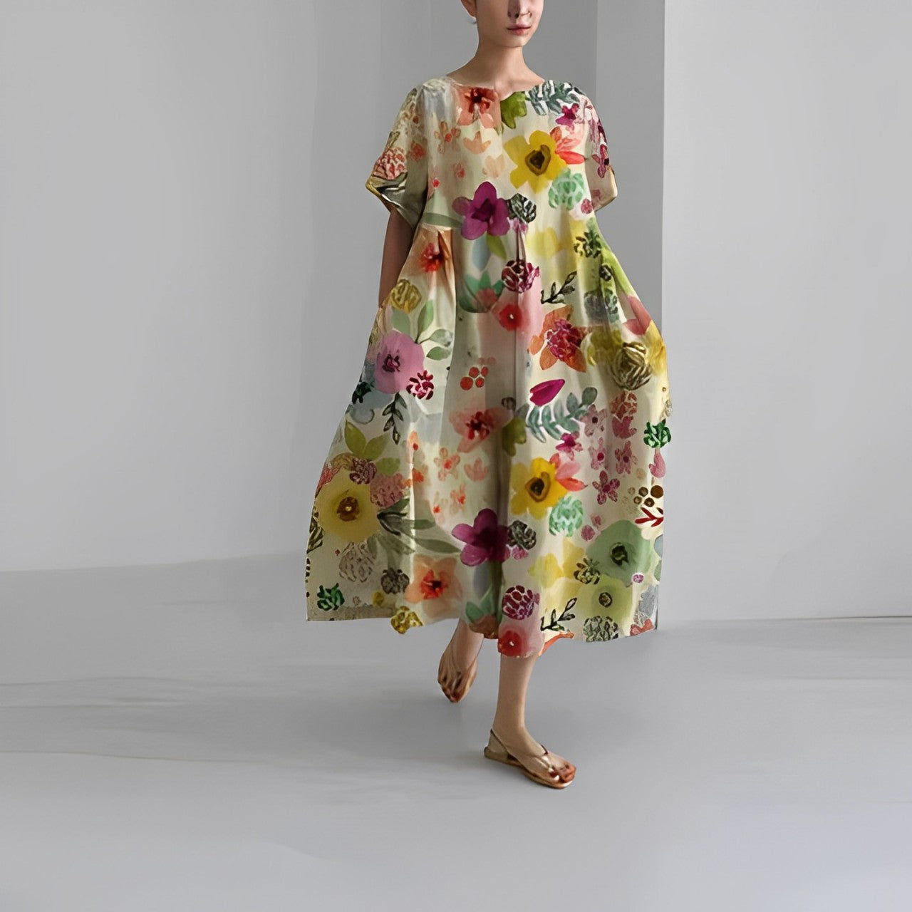 Daisy - Robe Maxi Ample à Grande Vague Rétro