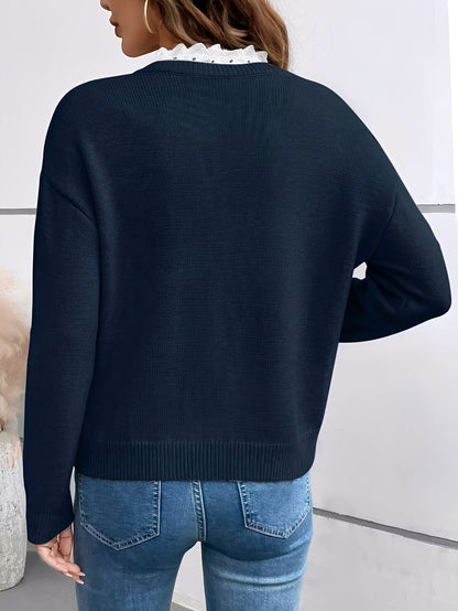 Céline | Pull Tricoté Chic avec Col en Dentelle Élégante