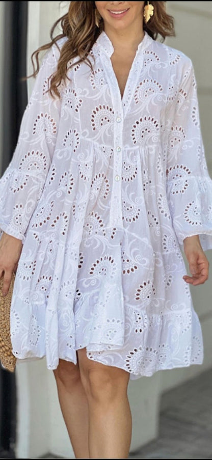 Fawna – Robe Mini Brodée avec Volants
