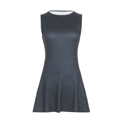 Robe Mini Sans Manches à Pois pour Femme avec Taille Ajustée