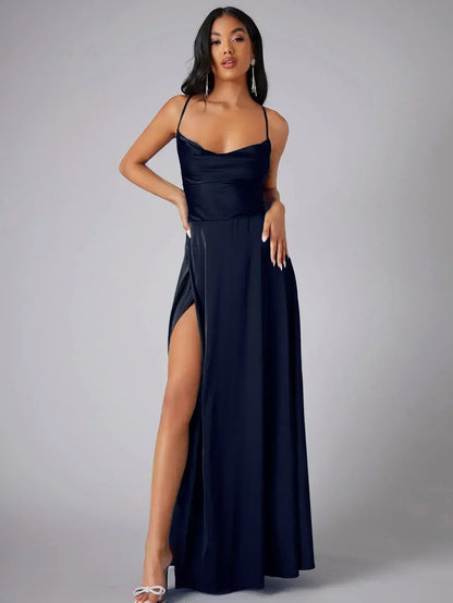 Robe Maxi de Nuit avec Bretelles Spaghetti pour Femmes avec Haute Fente