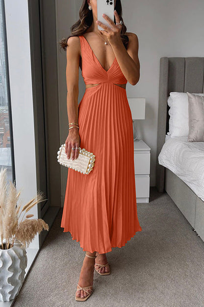 EVA™ | Robe Maxi Sans Manches avec Taille Haute et Plis