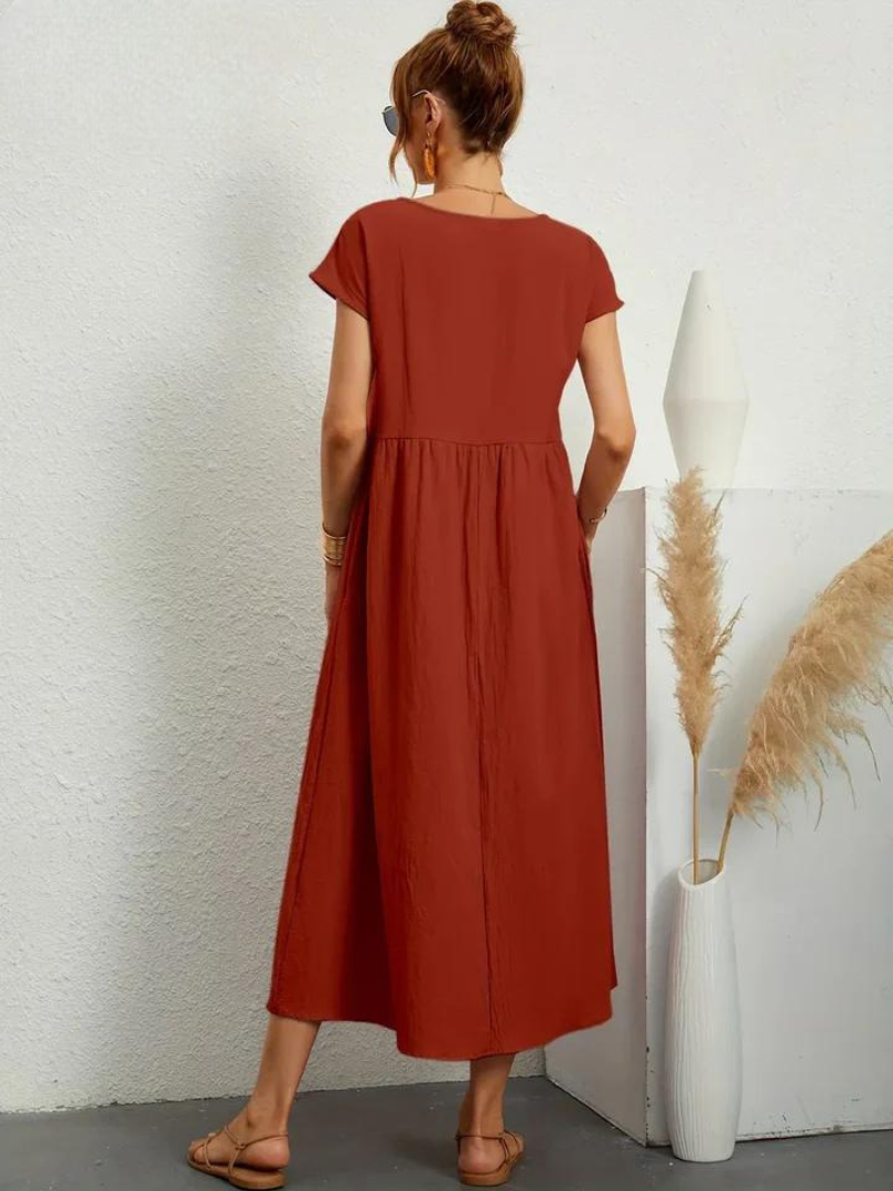 Maelis - Robe de Poche en Coton-Lin pour Femmes