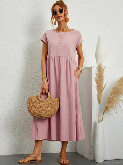Maelis - Robe de Poche en Coton-Lin pour Femmes