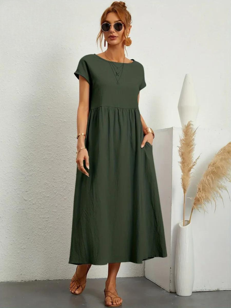 Maelis - Robe de Poche en Coton-Lin pour Femmes