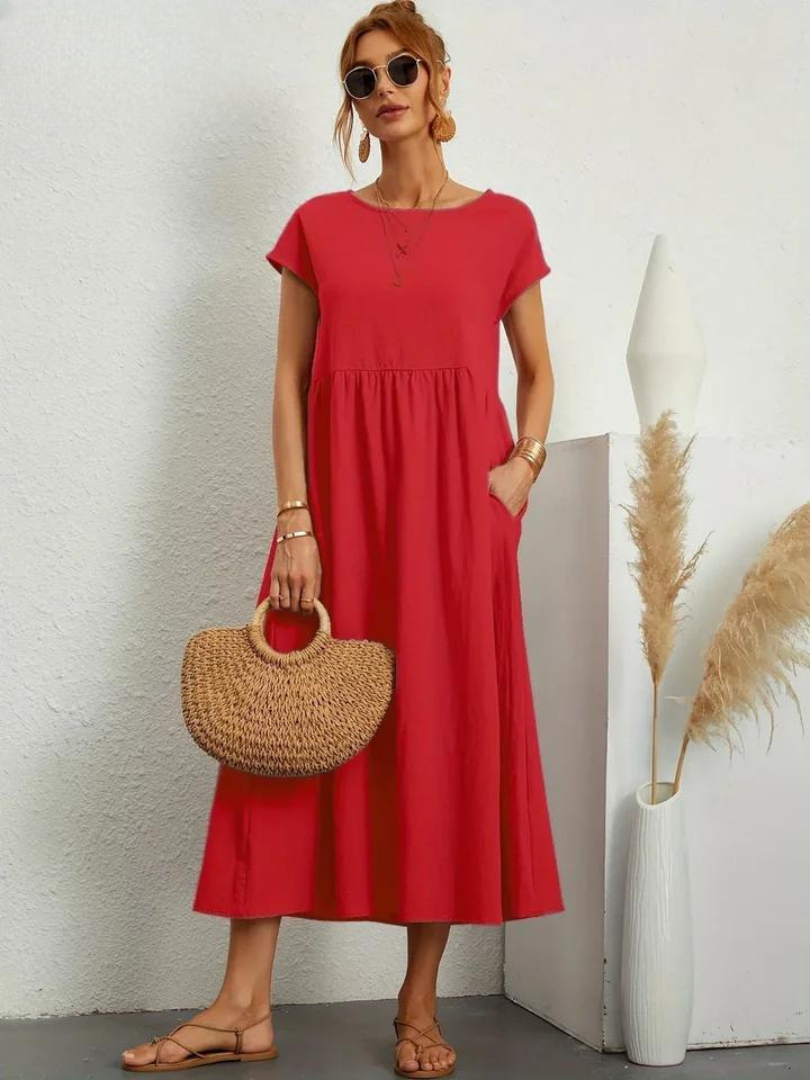 Maelis - Robe de Poche en Coton-Lin pour Femmes