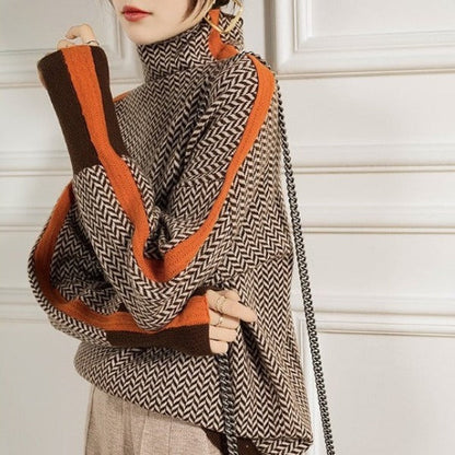 Élise | Pull à col montant avec des rayures contrastées distinctives