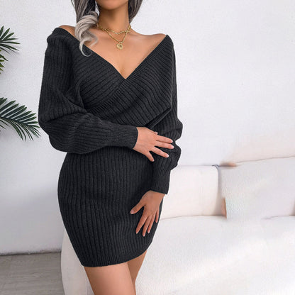 Robe-pull col en V pour femme | Mini