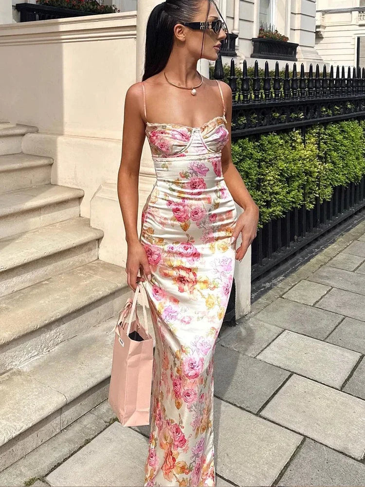 Lucy | Robe Maxi en Satin Floral