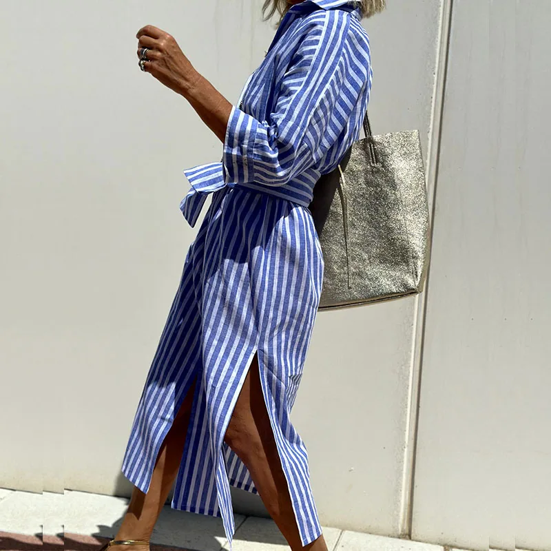 Hazel - Robe Midi Rayée Élégante et Confortable