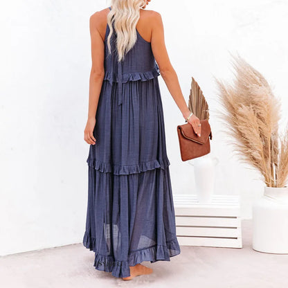 Ilona - Robe Halter avec Volants et Poches Maxi
