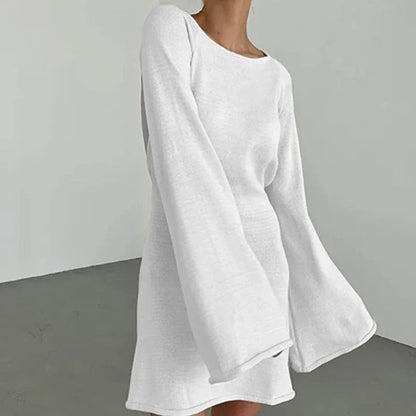 Robe Mini à Manches Longues pour Femmes avec Décolleté Large et Manches Évasées