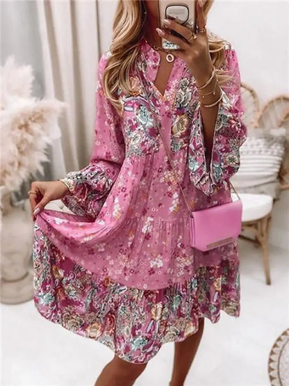 Helena - Robe A-Line avec Décolleté en V Floral
