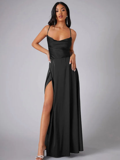 Robe Maxi de Nuit avec Bretelles Spaghetti pour Femmes avec Haute Fente