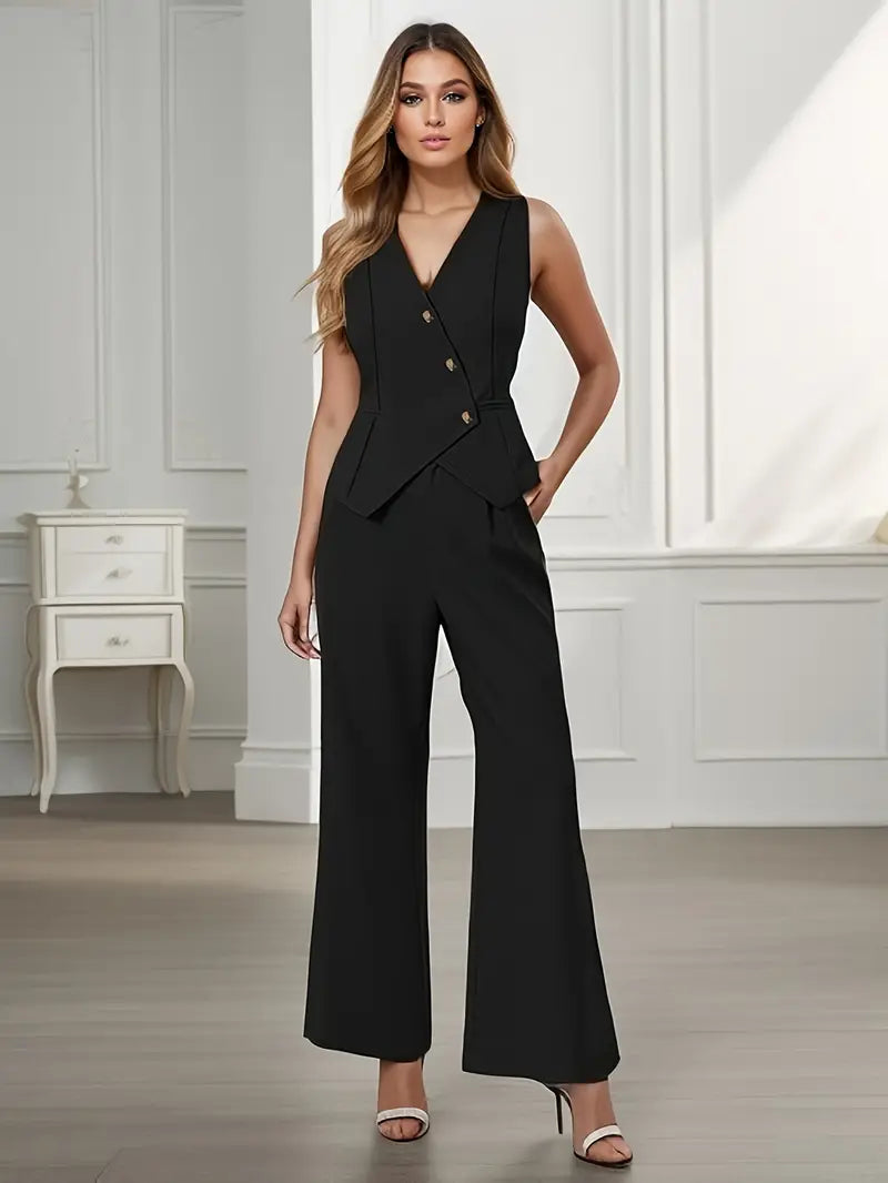 Ensemble de Dame de Deux Pièces avec Gilet Sans Manches et Pantalons à Jambes Larges